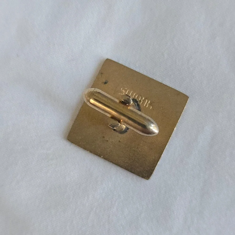 VTG Swank Tribal Face Cufflink Black Green Enamel Single Men Jewelry Gold Square